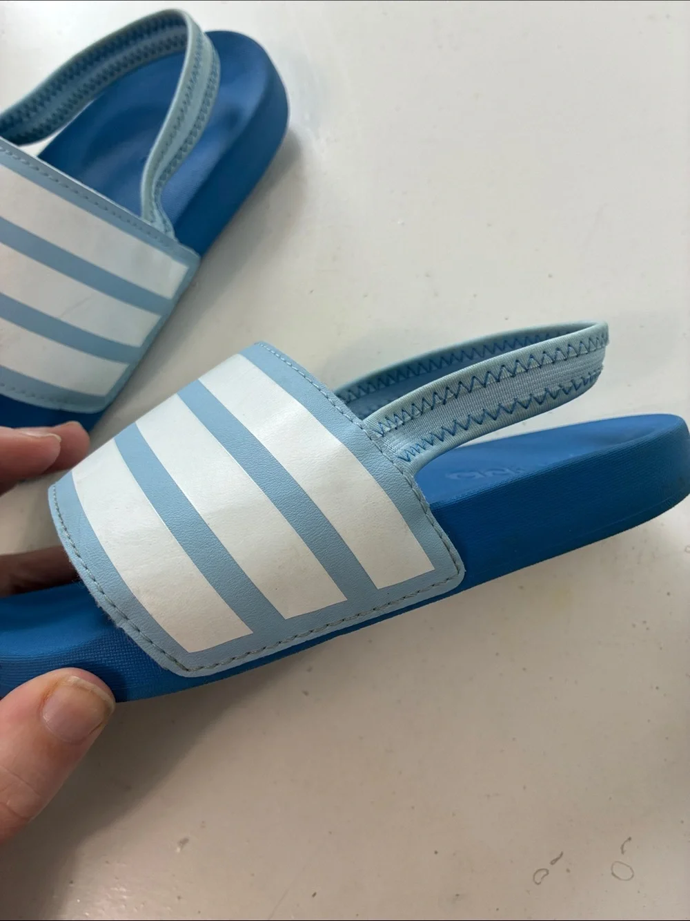 Adidas Youth Sz 1 Slip On Striped Blue Sandal with Strap